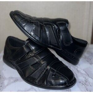 Stacy Adams Bayden Fisherman Sandals Men 9.5 Black Faux Leather Dress or Casual